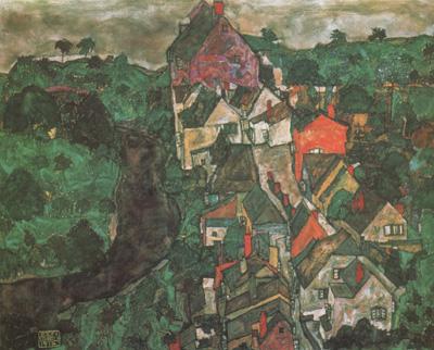Egon Schiele Krumau Landscape (Town and River) (mk12) Sweden oil painting art